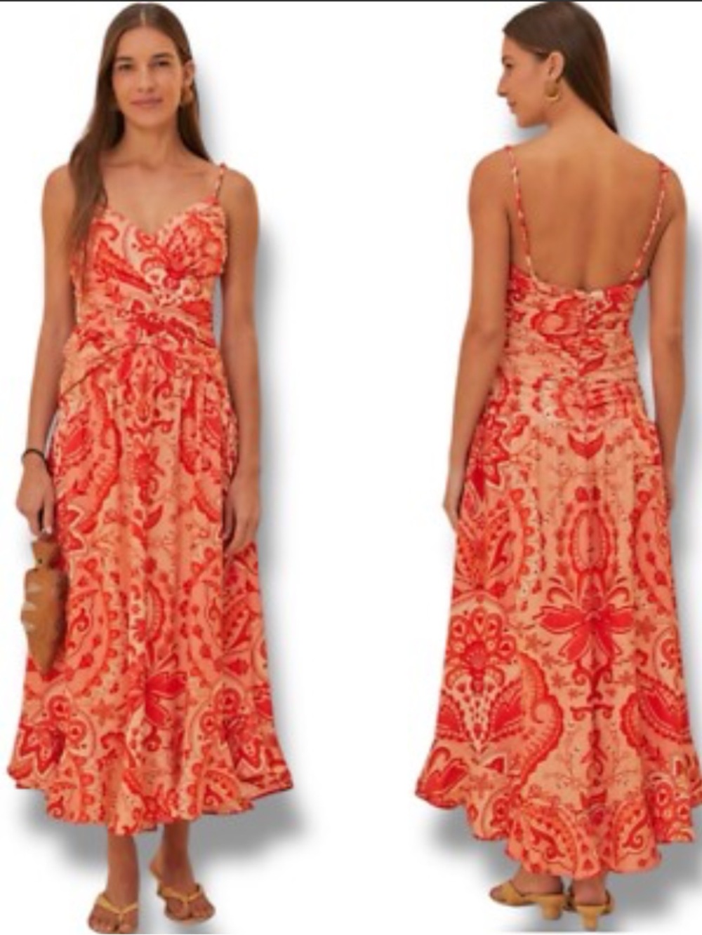 New! Farm Rio small linen blend crossover back tie string jaipur midi dress. - Picture 3 of 13